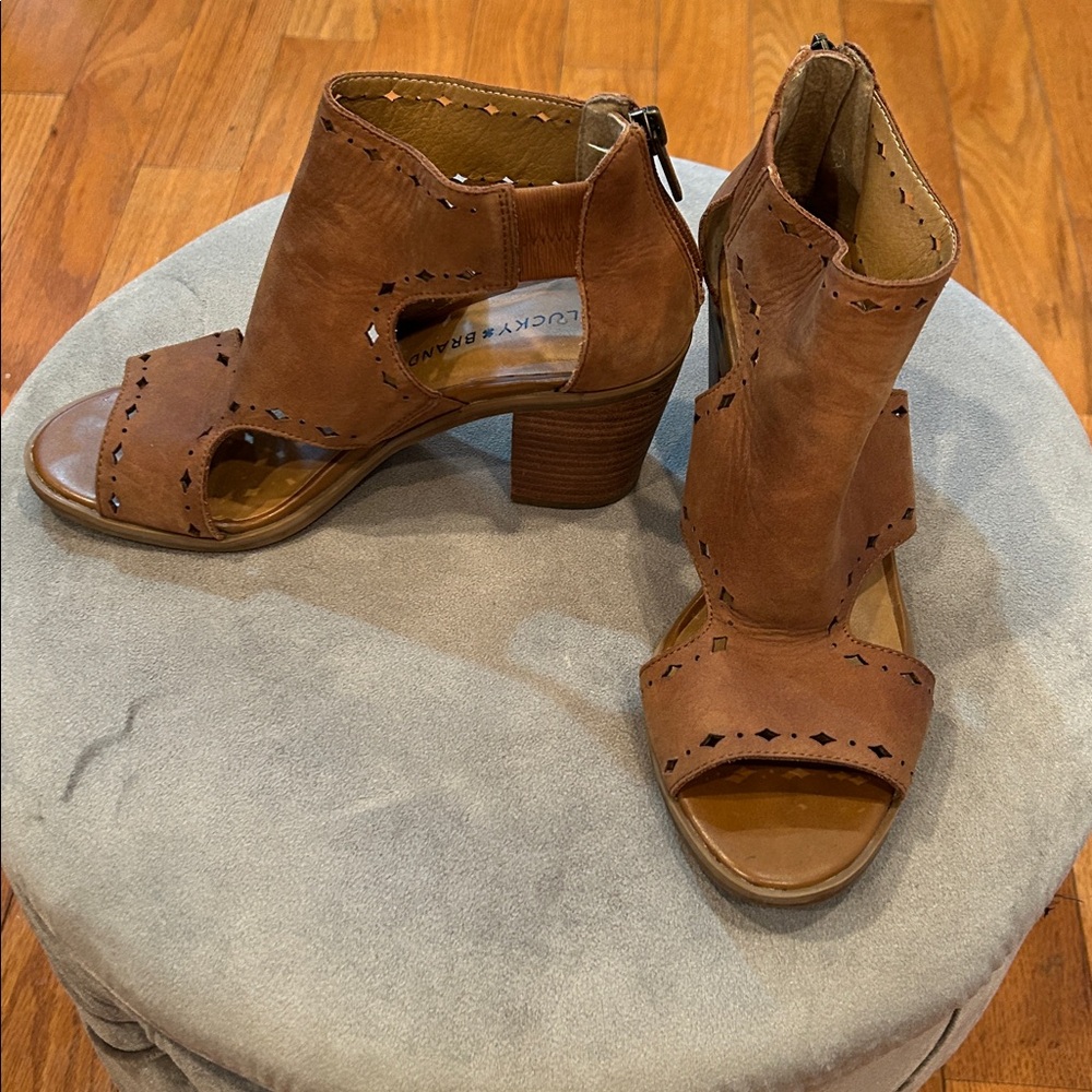 Lucky Brand Tan Cutout Heeled Sandals